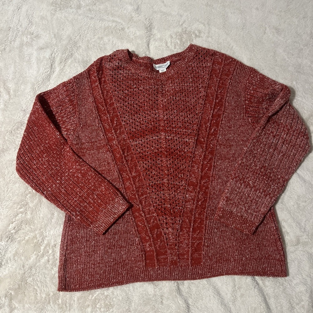 Coldwater Creek Chunky Knit Sweater Women's L Red Cable Knit Textured Pullover
